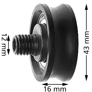 Selcom-rulle 43 x 16 mm med axel M12, excentrisk