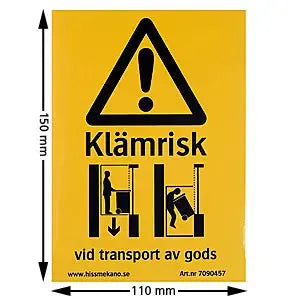 Skylt: Risk för klämskador (svenska) 150 x 110 mm, självhäftande