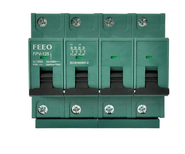 FEEO FPVM-125 4P 1000V DC MCCB, 125A 4-Pole Solar PV Breaker