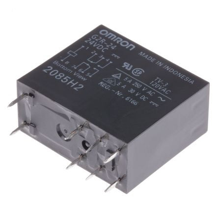 Omron-Relä, DPDT, 24 V DC, spole 3 A, PCB-montering, G2R-24 DC24