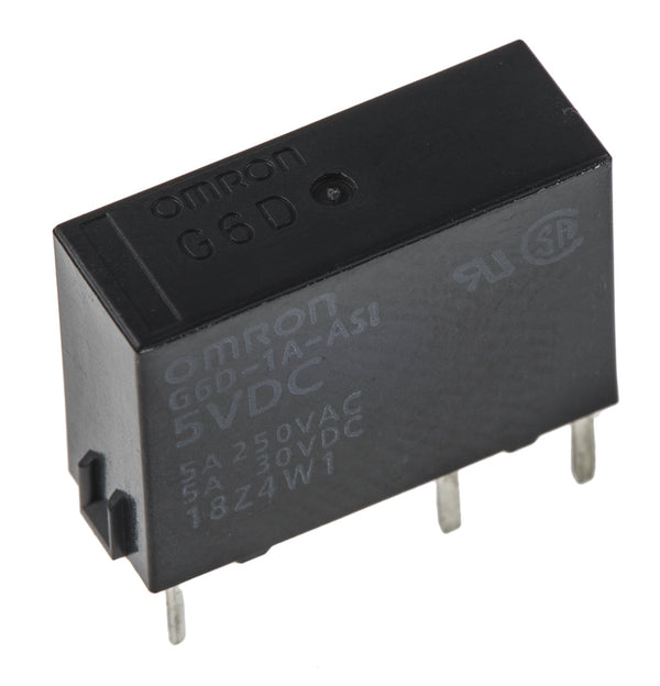 Omron-Relä, 5 V DC, SPST, PCB-montering, 5 A, G6D-1A-ASI DC5