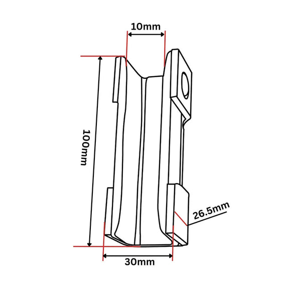 Styrskofoder, konkav glidskena 100x26,5x30 10 mm