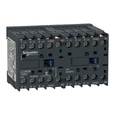 Schneider-kontaktor, 3-polig, 9 A, 48 V växelström, TeSys K, vändbar, LC2K09105E7